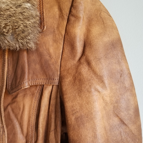 🧥VINTAGE DANIER LEATHER TRENCH COAT WITH FUR COLLAR - Picture 6 of 16